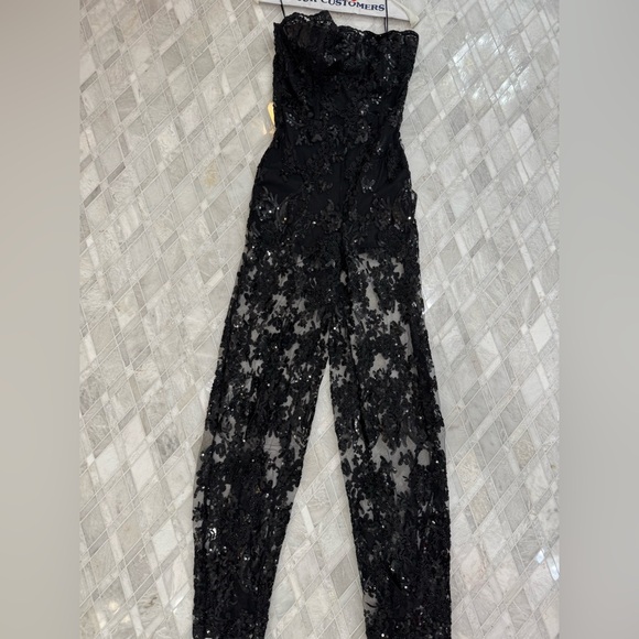 Alice + Olivia Black Sequin Lace Jumpsuit - Picture 2 of 4